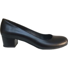 Elegan Küçük & Büyük Numara Siyah  Deri Kısa Kalın Küt Topuklu Rahat Ayakkabı