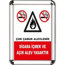 ReklamEdiyoruz Sigara ve Acık Alev Yasaktır A3 Cerceveli Uyarı ve Yönlendirme Levhası