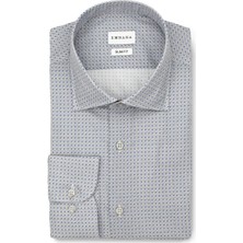 Emnana Mavi Desenli Gri Slim Fit Print Gömlek