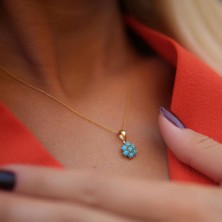 By Golden House Firuze Taşlı Çiçek Kolye