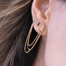 By Golden House Damla Tasarım Üç Zincir Sallantı Küpe