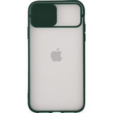 KZY Apple iPhone 12 Mini Kapak Lensi Açılır Kapanır Kamera Korumalı Silikon Kılıf - Yeşil