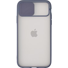 KZY Apple iPhone 12 Kapak Lensi Açılır Kapanır Kamera Korumalı Silikon Kılıf - Mavi