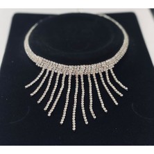 Yağmur Aksesuar ve Takı Dünyası Kristal Taşlı Kadın Gümüş Kaplama Set