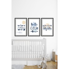 Dekor Sevgisi 3 Parça Çerçe Görünümlü Bebek Odası Mavi Yazılı Poster  Tablo Seti