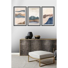 Dekor Sevgisi Çerçeveli Suluboya Mavi Turuncu Poster Tablo Seti