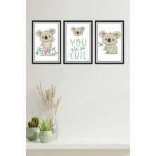 Dekor Sevgisi Çerçeveli Kahverengi Çocuk Odası Kuala Poster Tablo Seti