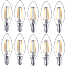 Philips LED Classic B35 4.3W-40W 2700K Sarı Işık E14 Filamentli Ampul 10 Adet