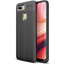 Case 4U Oppo AX7 Kılıf Rugan Armor Deri Görünümlü Yüksek Kalite Silikon Niss Siyah