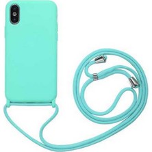 Case 4U Apple iPhone X Kılıf Boyuna Askılı İpli Mat Silikon Ropi Arka Kapak Turkuaz