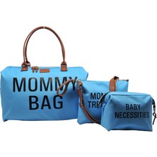 Babysi Mommy Bag Tasarım 3'lü Set Anne Bebek Bakım Kadın Çantası -Mavi