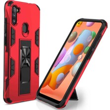 Caseart Samsung Galaxy M11 Kapak Standlı Mıknatıslı Tank Kılıf - Kırmızı