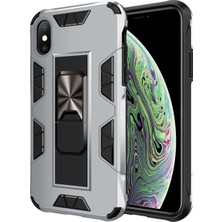 Caseart Apple iPhone XS Kapak Standlı Mıknatıslı Tank Kılıf - Gri