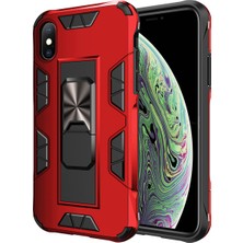 Caseart Apple iPhone XS Kapak Standlı Mıknatıslı Tank Kılıf - Kırmızı