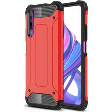 Caseart Huawei P Smart Pro 2019 Kapak Çift Katmanlı Zırh Tank Kılıf - Kırmızı