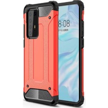 Caseart Huawei P40 Pro Kapak Çift Katmanlı Zırh Tank Kılıf - Kırmızı