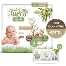 Baby Turco Doğadan 2 Numara Mini 210'LU 3*60'LI Islak Havlu Hediyeli