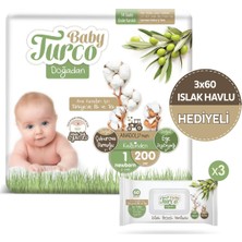 Baby Turco Doğadan 1 Numara Newborn 200'LÜ 3*60'LI Islak Havlu Hediyeli