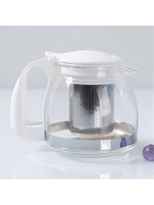 Yakut 1250 ml Beyaz Çelik Süzgeçli Cam Demlik