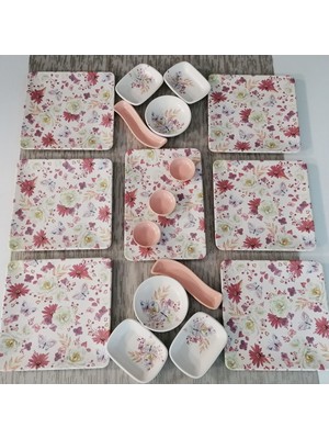 Keramika Takım Kahvaltı 18 Parça 6 Kişilik Mat Pembe Kelebek