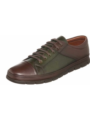 Costo Shoes Costo Shoes EU1840 Kahve & Haki Deri 4 Mevsim Büyük Numara Üst Kalite Erkek Ayakkabısı