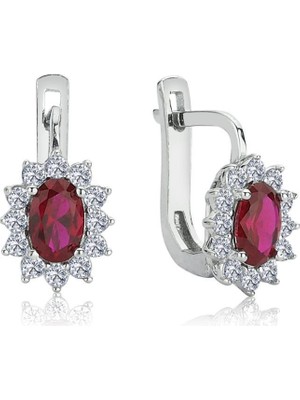 Mia Vento Pırlanta Montur Sentetik Oval Yakut İtalyan Kilit Gümüş Küpe