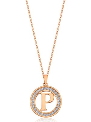 Mia Vento Işıltılı P Harfi Rose Gümüş Kolye