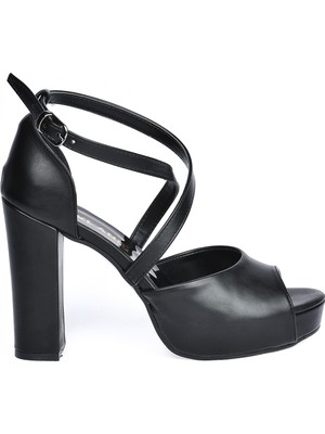 Ayakland 3210-2058 Cilt Abiye 11 cm Platform Topuk Kadın Sandalet Ayakkabı Siyah