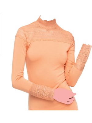 FSM1453 Kadın Modal Üzün Kollu Body Dantelli Bluz