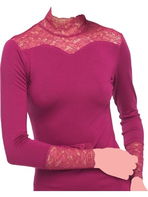 FSM1453 Kadın Modal Üzün Kollu Body Dantelli Bluz