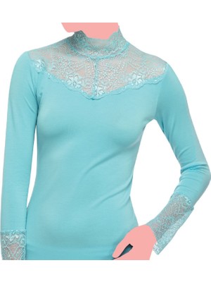 FSM1453 Kadın Modal Üzün Kollu Body Dantelli Bluz