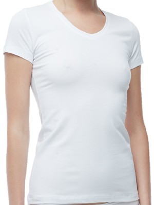 FSM1453 Kadın Pamuklu V-Yaka Kısa Kollu Likralı Body T-Shirt