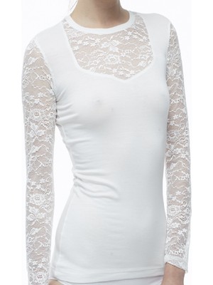 FSM1453 Kadın Modal Üzün Kollu Body Dantellı Bluz