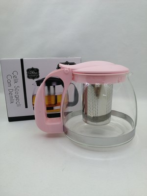Yakut 1250 ml Çelik Süzgeçli Cam Demlik- Pembe
