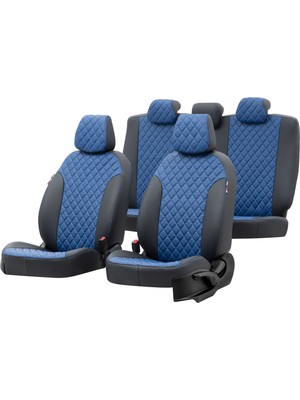 Otom Fiat Doblo 2010-2015 5 Kişi Özel Üretim Koltuk Kılıfı Madrid Design Deri Mavi - Siyah
