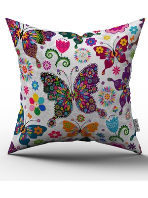 Cango Home Renkli Kelebekli Özel Tasarım Yastık Kırlent Kılıfı 546