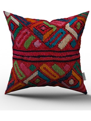 Cango Home Tasarım Yastık Kırlent Kılıfı 352 Renkli Desenli Yumuşak Petek Kumaş 1'li