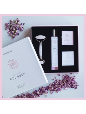 Rose&Cure Saf Gül Suyu & Arındırıcı Kuvars Yüz Masaj Taşı Seti
