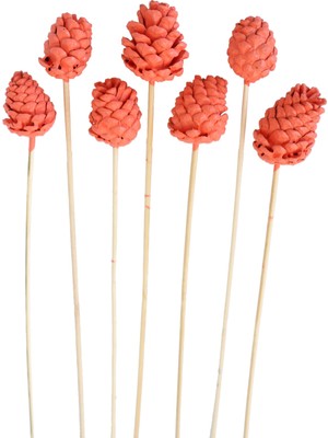 Yapay Çiçek Deposu 7li Çam Kozalak Bambu Saplı Somon