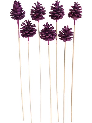 Yapay Çiçek Deposu 7li Çam Kozalak Bambu Saplı Erguvan