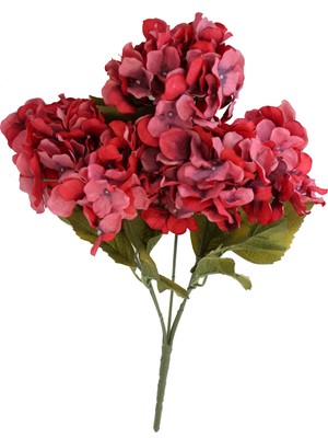 Yapay Çiçek Deposu 5 Dal Lux Pastel Ortanca Demeti Pastel Kırmızı