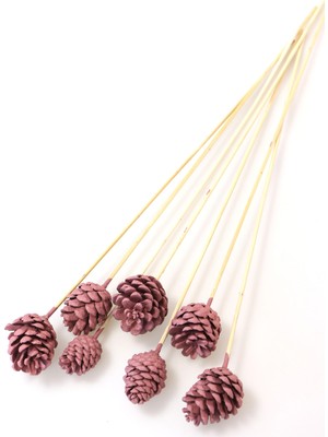 Yapay Çiçek Deposu 7li Çam Kozalak Bambu Saplı Soft Pembe