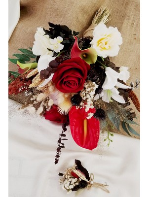 Yapay Çiçek Deposu Exclusive Serisi Emilia Büyük Salaş Gelin Buketi 2li Set