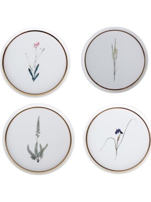 Porland Botanical Alumilite 21 cm Porselen Pasta Tabağı Seti, Menekşe Lavanta Kelebek Desenli, 4 Parça Bahar Koleksiyonu