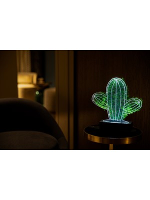 Benta Design 3D Kaktüs Pilosocereus Şoklanmış Yosun 3 Boyutlu Dekoratif LED Masa