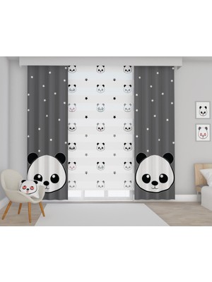 Tekstilnet Panda Temalı Baskılı Bebek Odası Zebra Perde KOMBİN-032