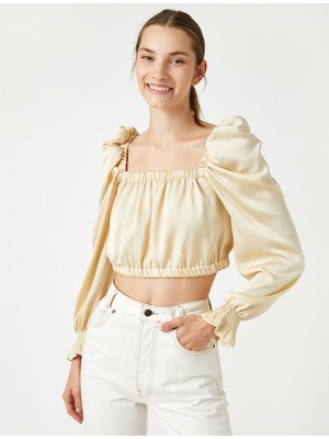 Koton Kadın Uzun Kollu Pileli Crop Bluz