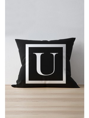 Cango Home  Harfli Kırlent Yastık Kılıfı - U Harfi - 43X43 cm
