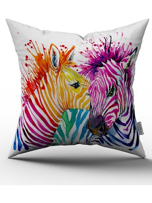 Cango Home  Zebra Desenli Sarı Turuncu Pembe Yastık Kırlent Kılıfı