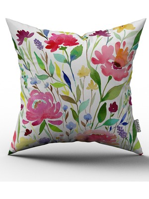 Cango Home Çiçekli Yeşil Pembe Yastık Kırlent Kılıfı